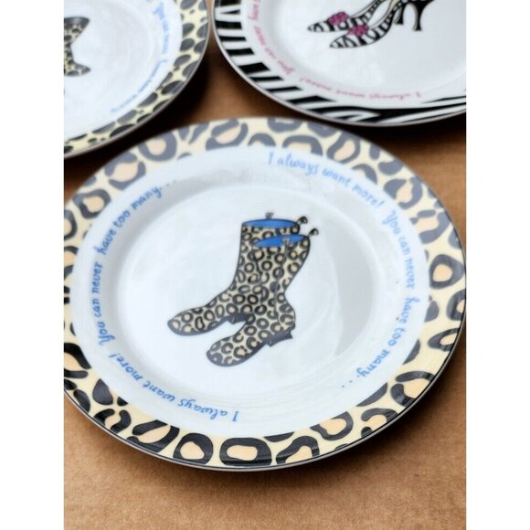 2004 Delphine Cubitt Salad Plates Tapas Appetizer Desert Shoe Boot Design Set 4 - Picture 4 of 14